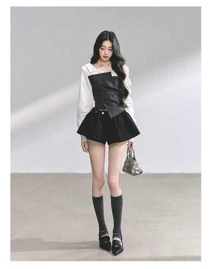 Faux Two-Piece Asymmetric Shoulder Shirt