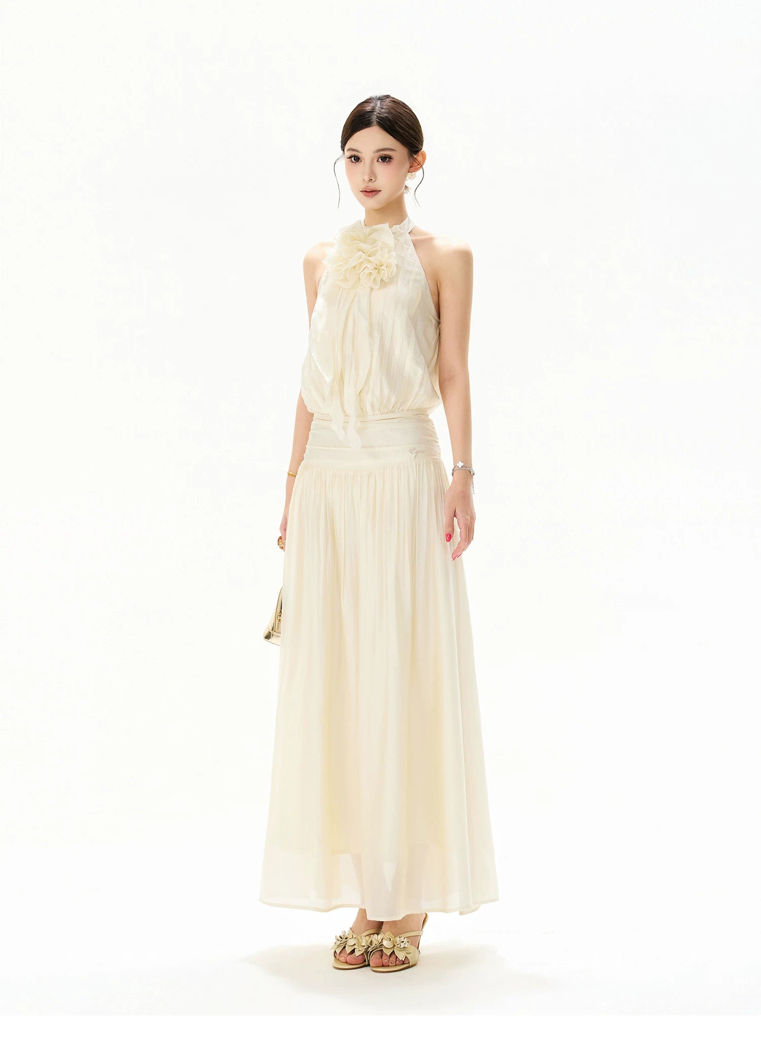 Floral Halterneck Draped Maxi Dress