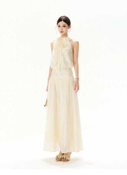 Floral Halterneck Draped Maxi Dress