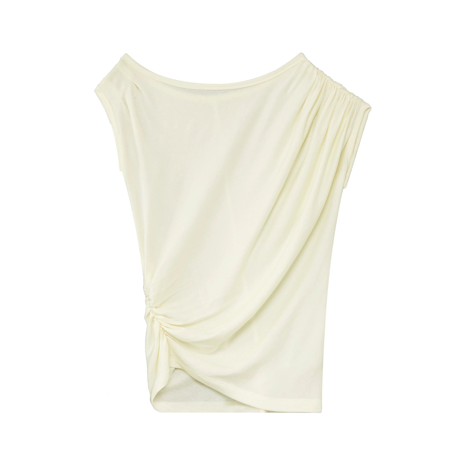 Asymmetrical Draped Lyocell-Wool T-Shirt