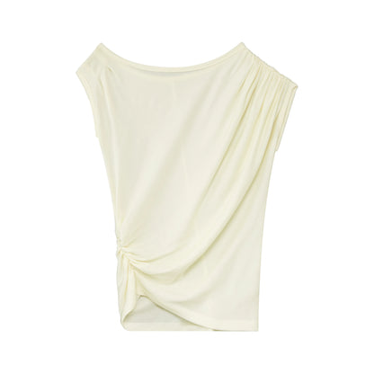 Asymmetrical Draped Lyocell-Wool T-Shirt