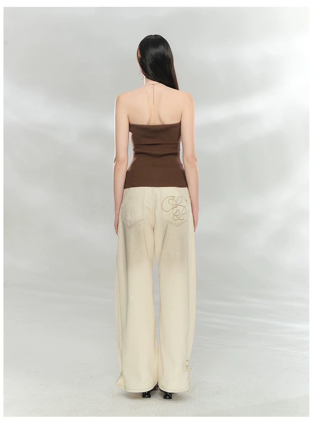 Contrast Halter Zip-Up Knit Tank Top