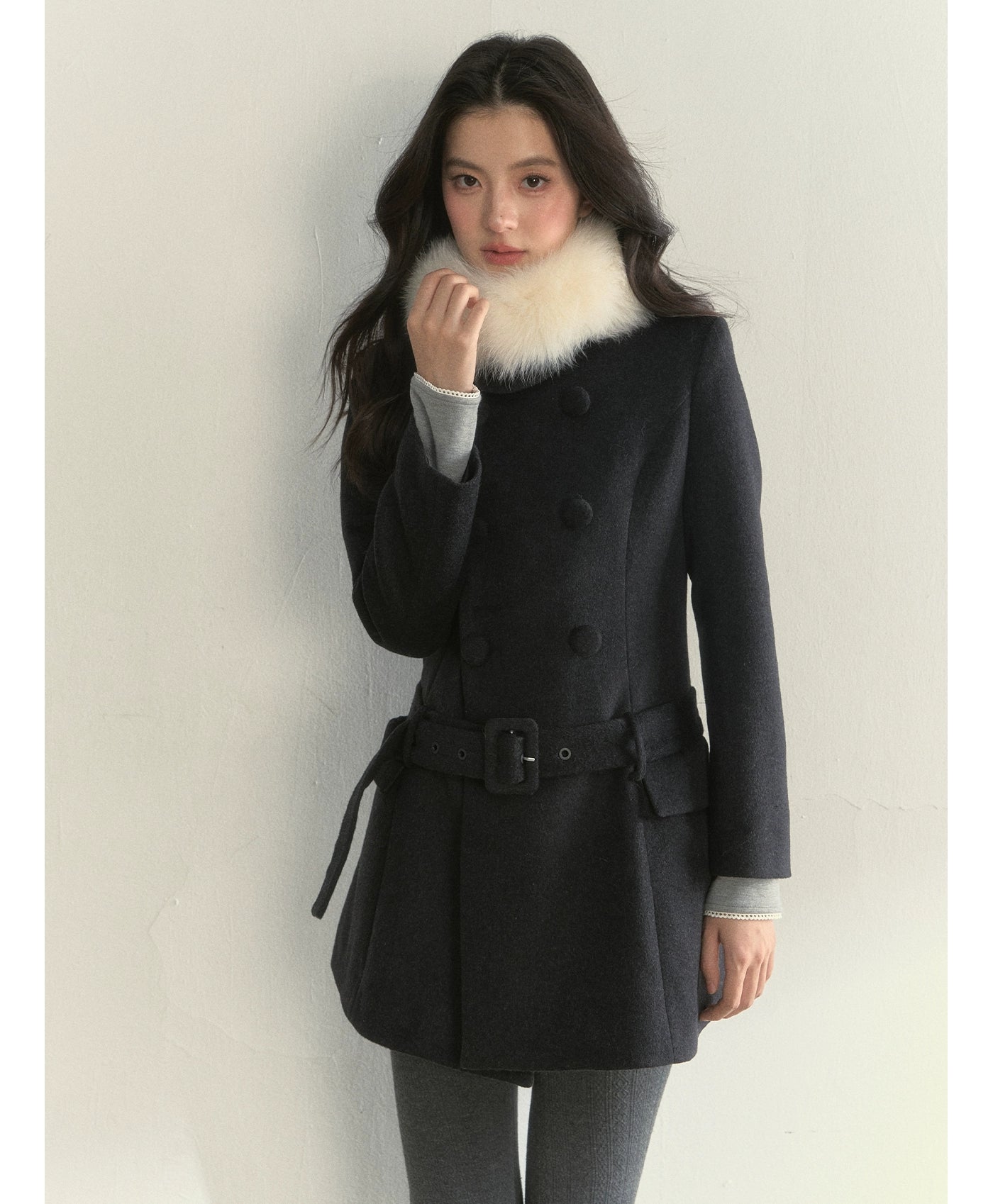 Wool Blend Double-Breasted Midi Coat