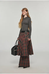 Plaid & Leopard Slim-Fit Flared Pants - CHINASQUAD