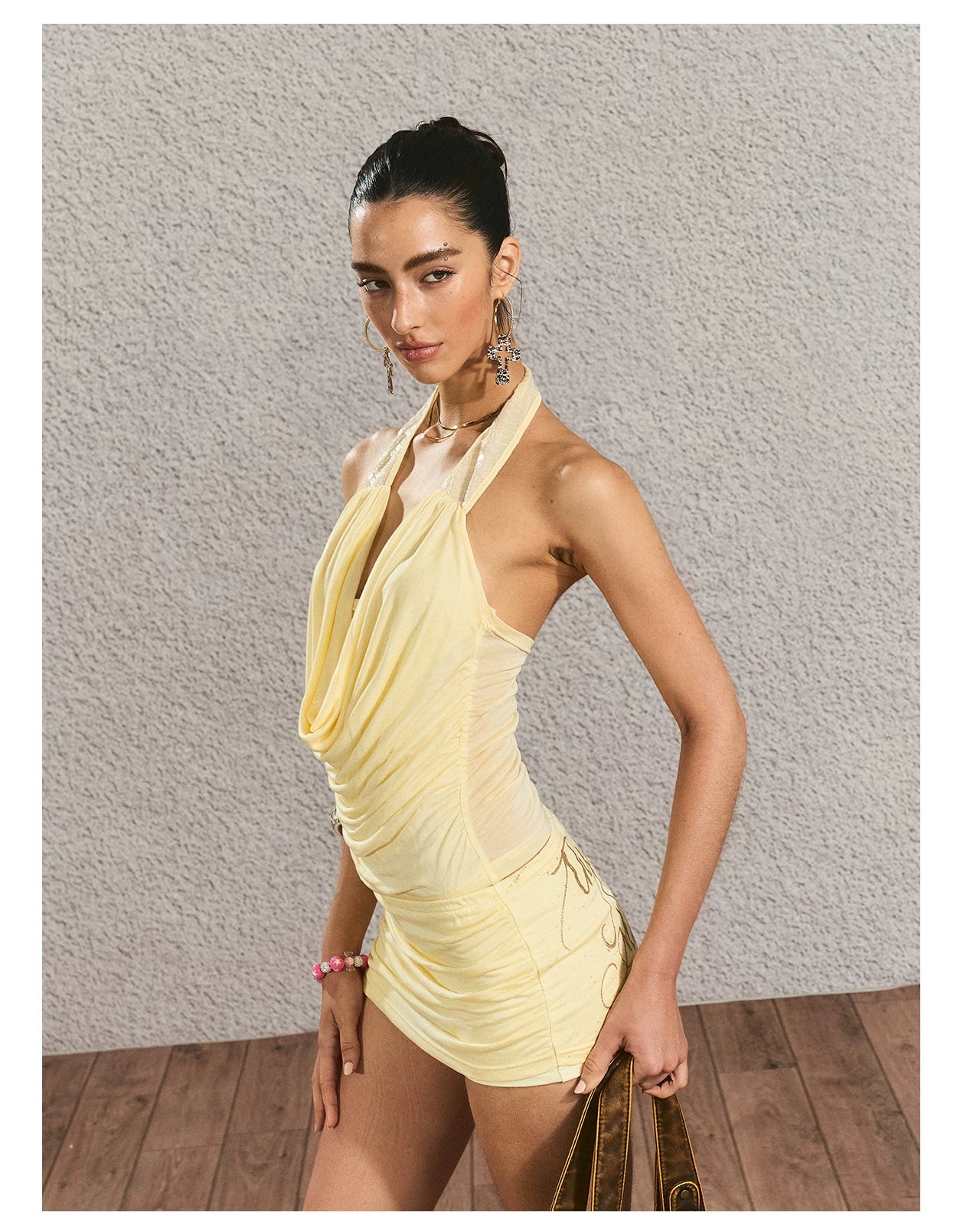 Halter Open-Back Top &amp; Gilded Print Skirt Set