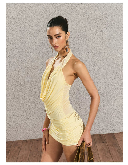 Halter Open-Back Top &amp; Gilded Print Skirt Set