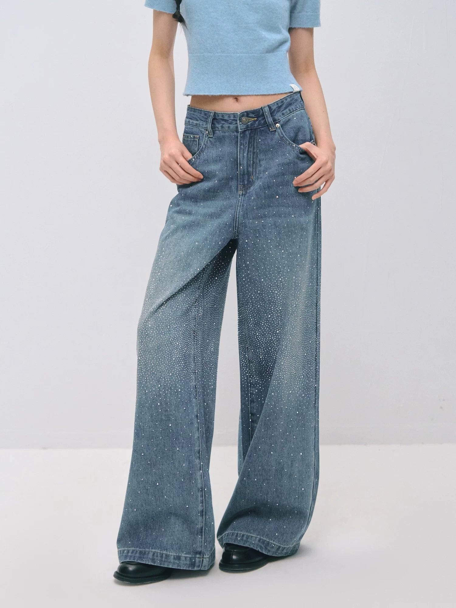 Vintage Straight-Leg Sparkle Denim Jeans
