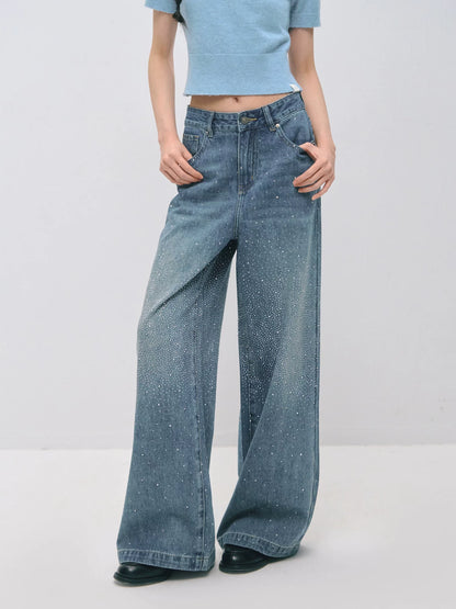 Vintage Straight-Leg Sparkle Denim Jeans