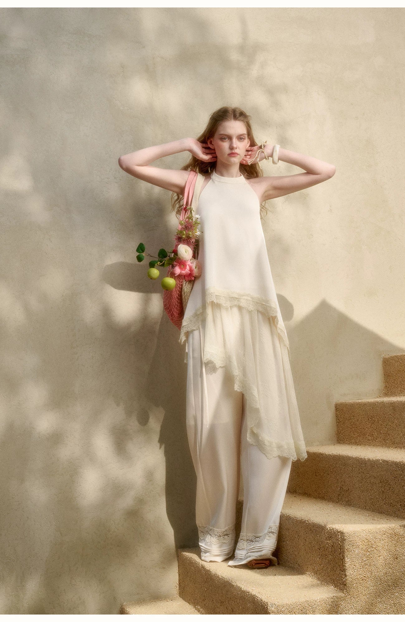 Pearl Gold Satin Lace Three-Piece Set