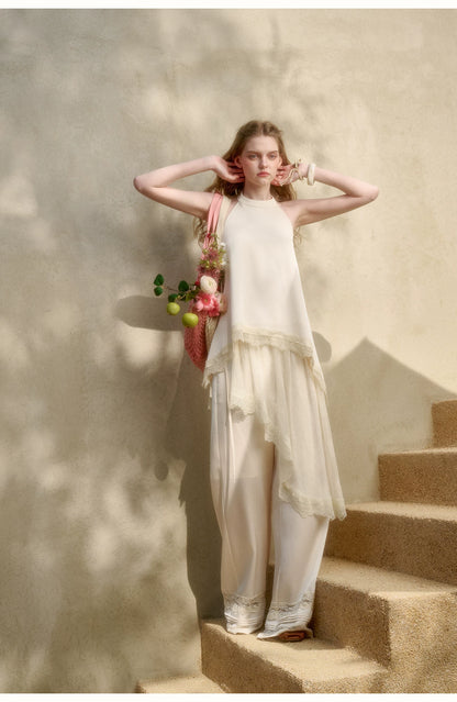 Pearl Gold Satin Lace Three-Piece Set