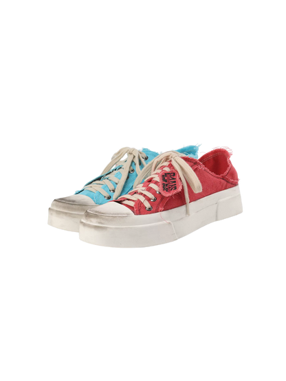 Distressed Platform Backless Canvas Sneakers