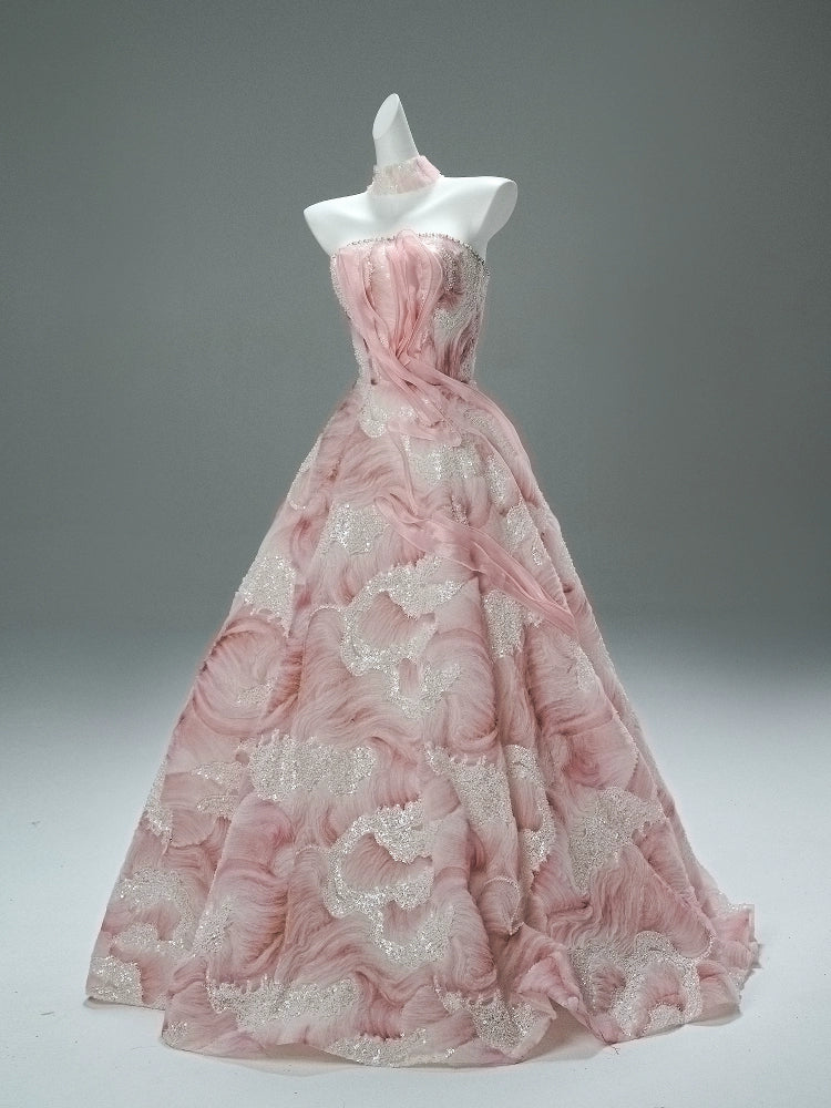 Exquisite Pink Handcrafted Couture Gown