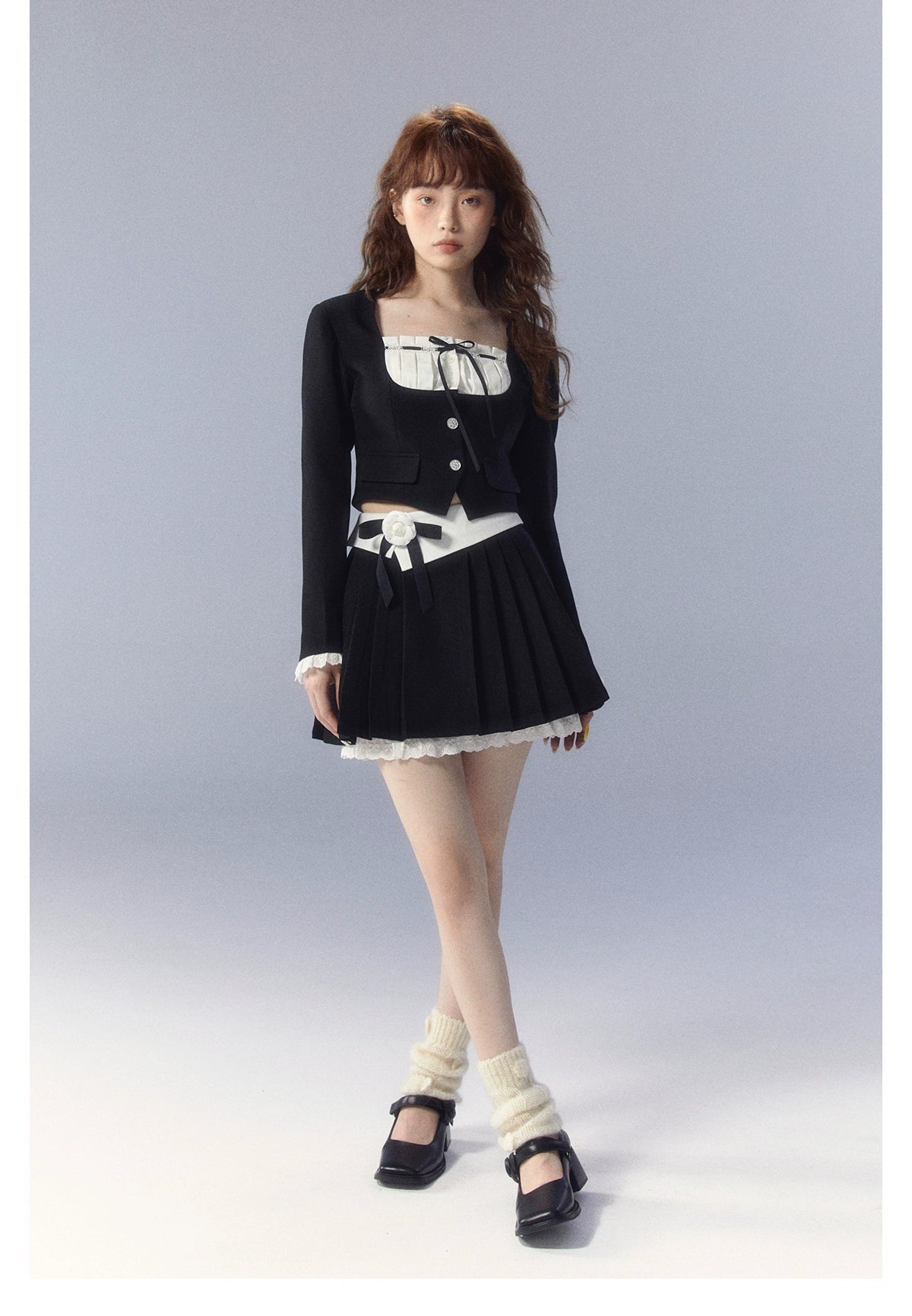 White Square-neck Cardigan &amp; Skirt Set - CHINASQUAD