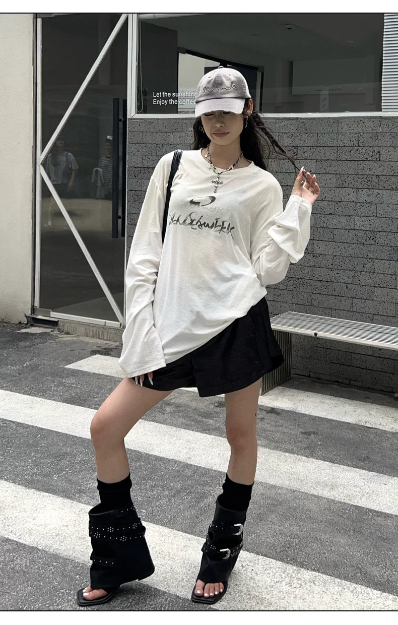 Vintage Washed Spray-Effect Long-Sleeve T-Shirt