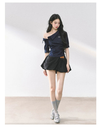 American-Style High-Waist Bubble Mini Skirt