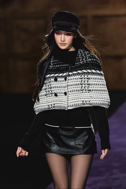 Tweed-Inspired Knit Cape &amp; Crewneck Set
