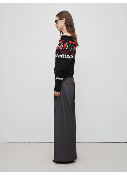 Air Isle Off-Shoulder Wool Knit Sweater