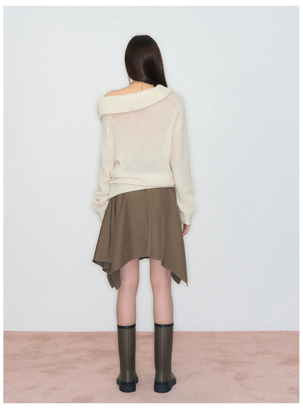 Relaxed Cowl-Neck Pullover Wool Knit Sweater