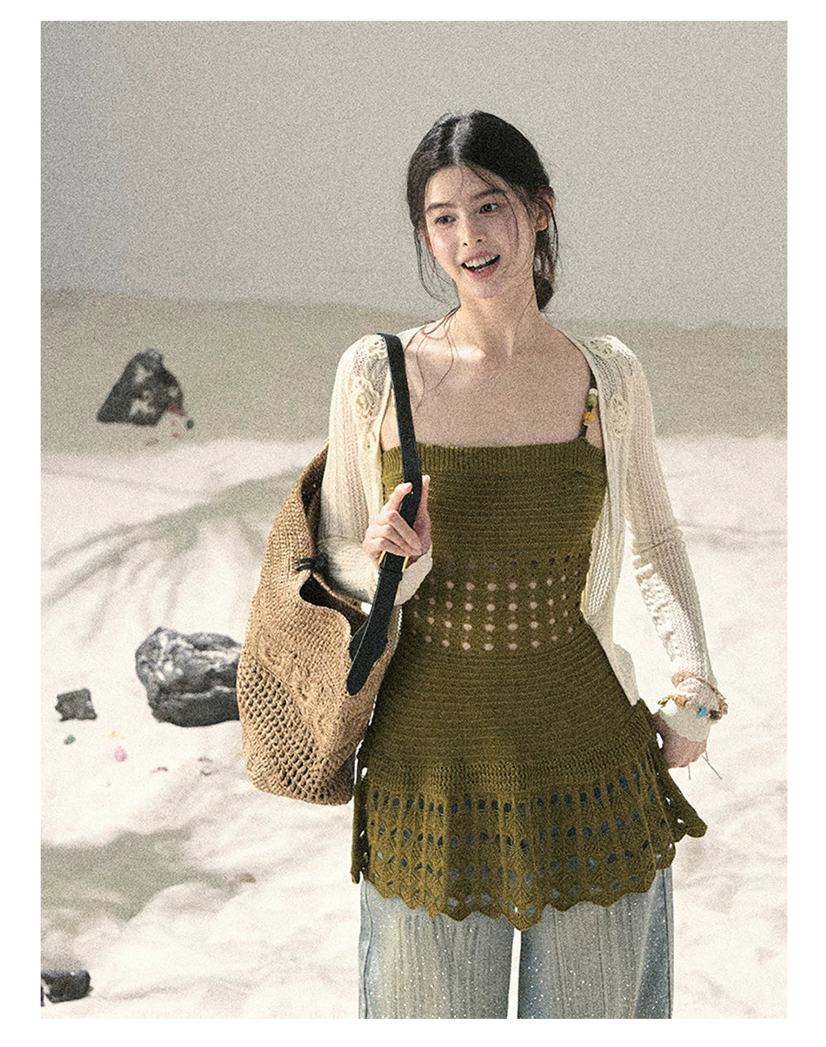 “The Space Between” Open-Shoulder Knit Camisole