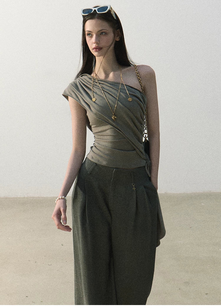 White Jade Asymmetric Draped T-Shirt