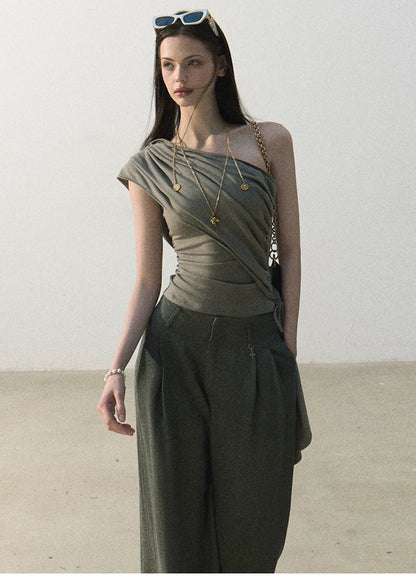 White Jade Asymmetric Draped T-Shirt