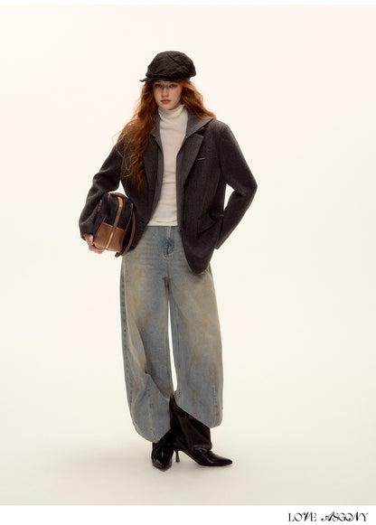 Grey Layered Wool-Blend Hoodie Blazer