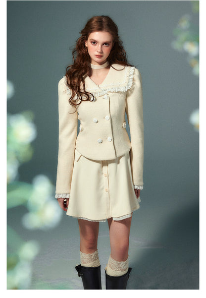 Naval Collar Wool Jacket &amp; Skirt Set - CHINASQUAD