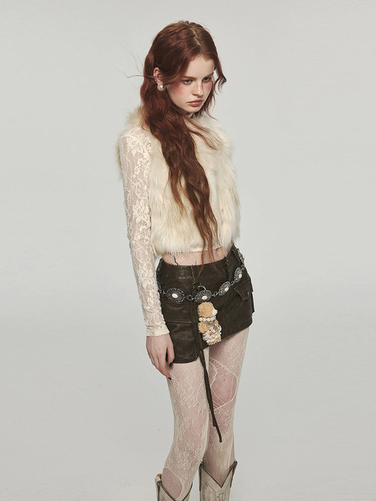 Distressed Washed Leather Bodycon Mini Skirt - CHINASQUAD