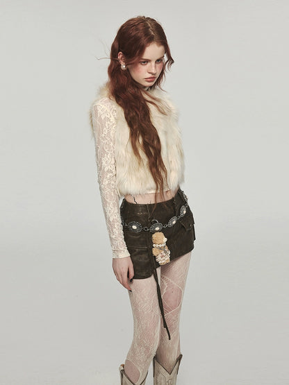 Distressed Washed Leather Bodycon Mini Skirt - CHINASQUAD