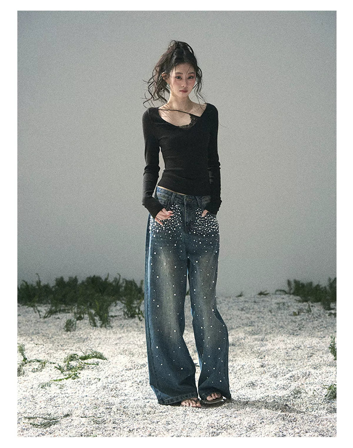 Deep V Lace Knit Top