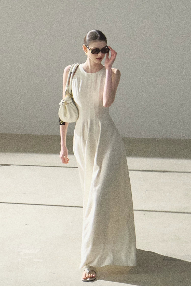 Golden Thread Linen-Blend Sleeveless A-Line Maxi Dress