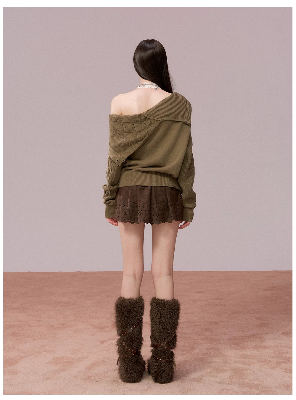 Oversized Collar Asymmetric Knit Sweater Jacket