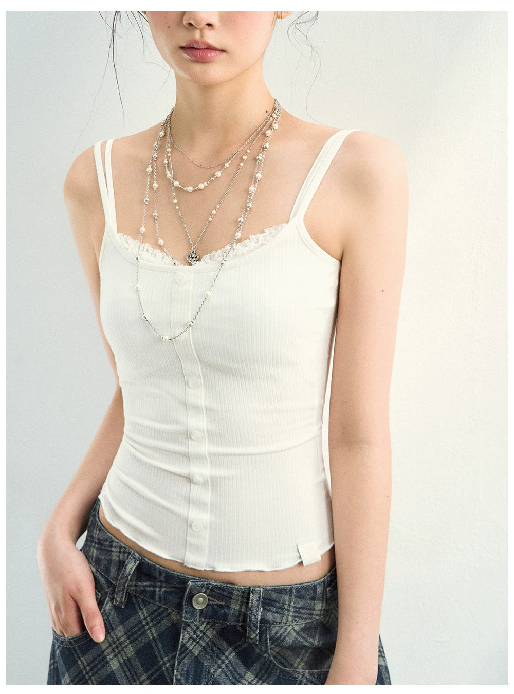 Layered Pearl Chain Statement Necklace