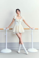 Ballet White Puffy High Waist Mini Dress - CHINASQUAD