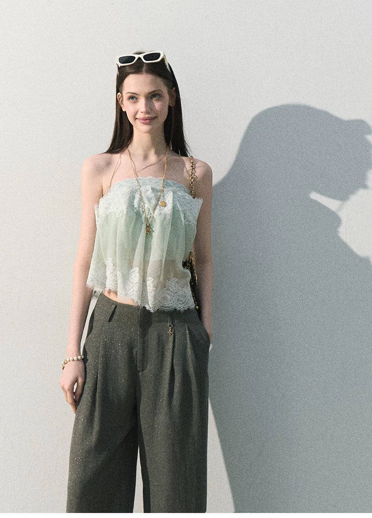 Quiet Fruit Lace Off-Shoulder Bandeau Bustier