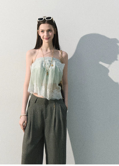 Quiet Fruit Lace Off-Shoulder Bandeau Bustier