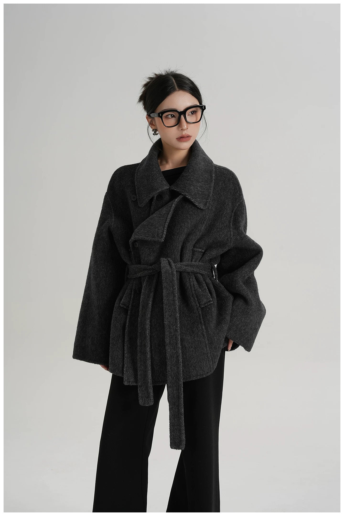 Tie-Detail Patchwork Double-Faced Wool Jacket