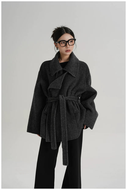 Tie-Detail Patchwork Double-Faced Wool Jacket