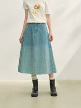 Beaded Washed Gradient Denim Skirt - CHINASQUAD
