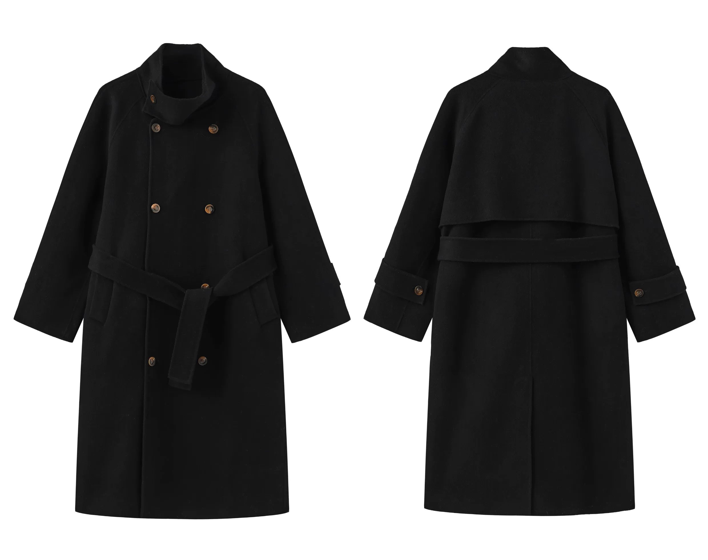Stand-Collar Double-Faced Wool Coat