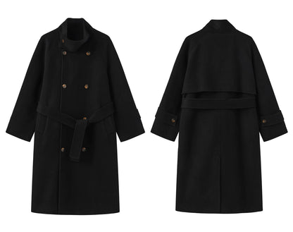 Stand-Collar Double-Faced Wool Coat