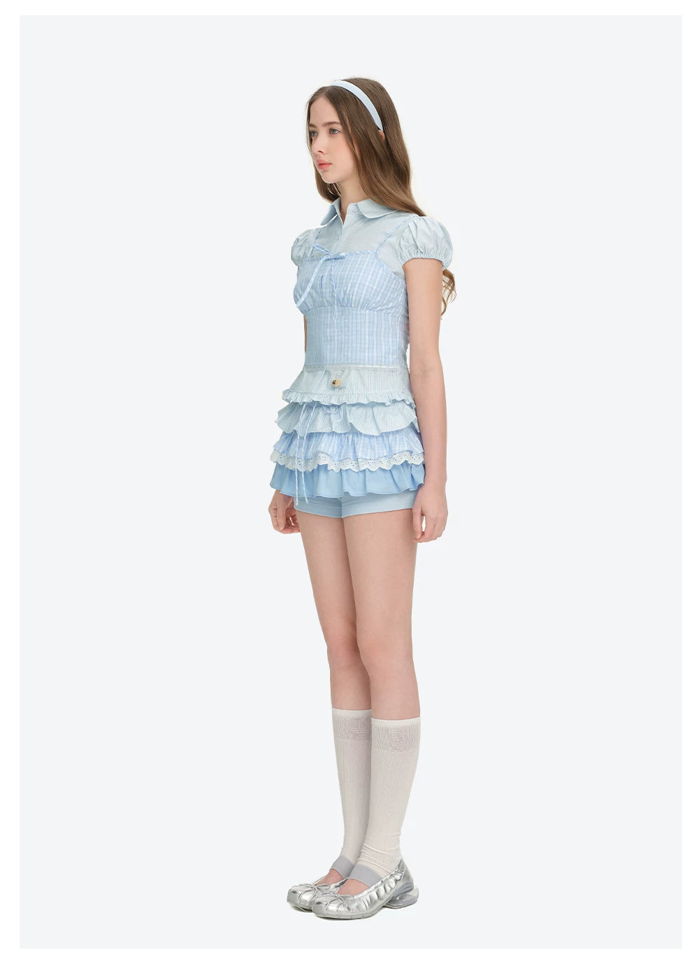 13DE MARZO Layered Puff Sleeve Corset Shirt Top