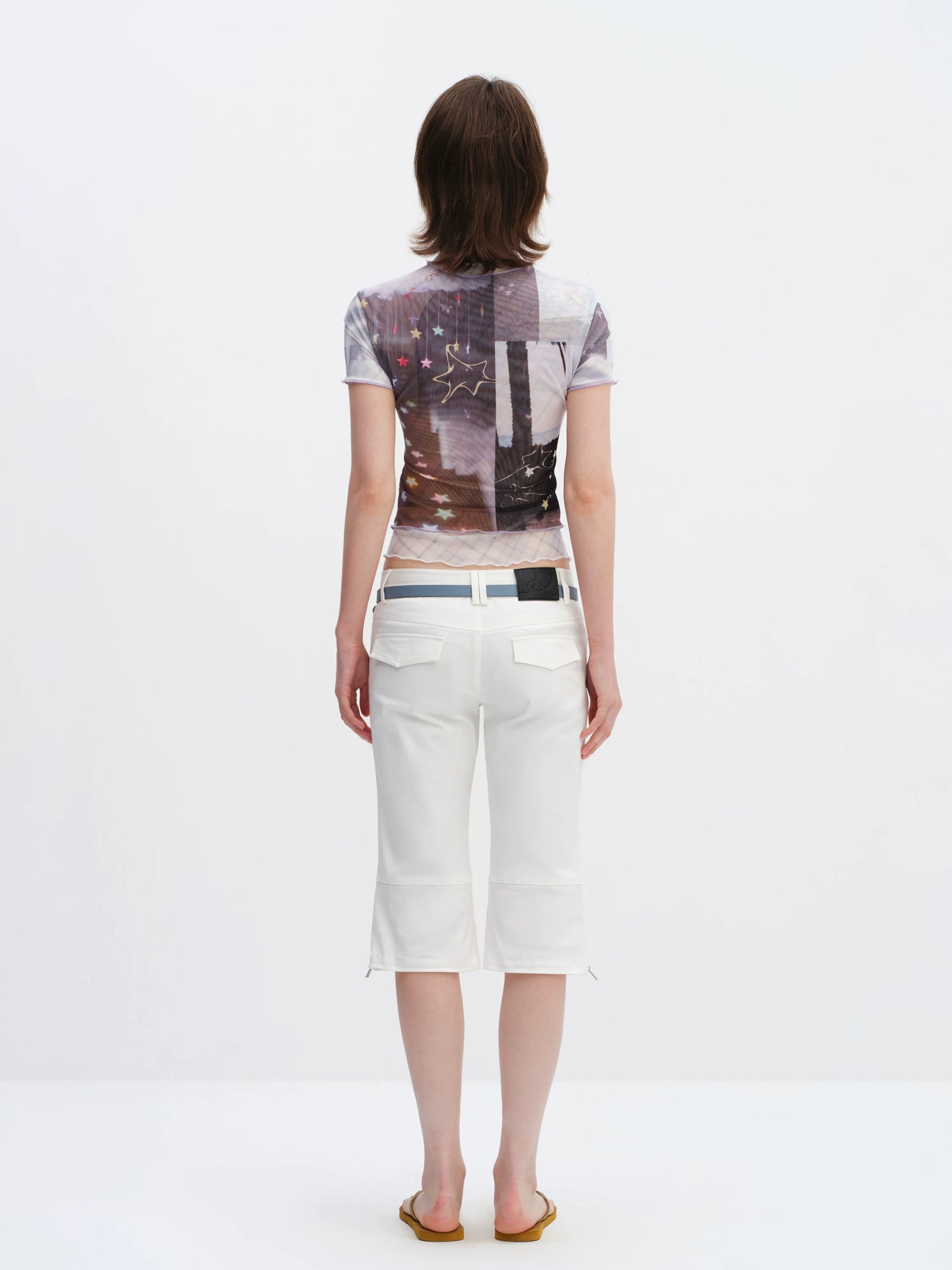 Magic Fountain Sheer Mesh Layered Slim-Fit T-Shirt