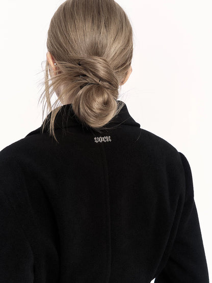 Padded-Shoulder Wool-Blend Long Coat