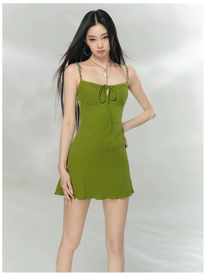 Avocado Green Slim-Fit Midi Slip Dress
