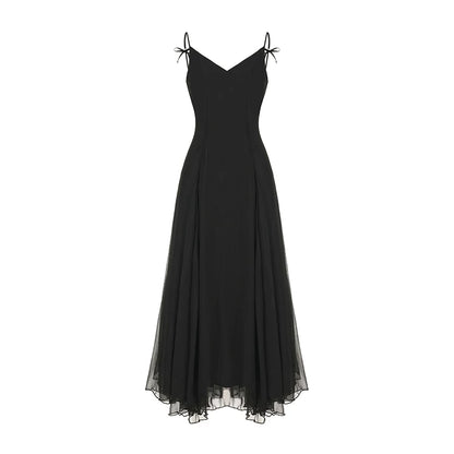 Sheer Bow-Detail Draped Maxi Dress