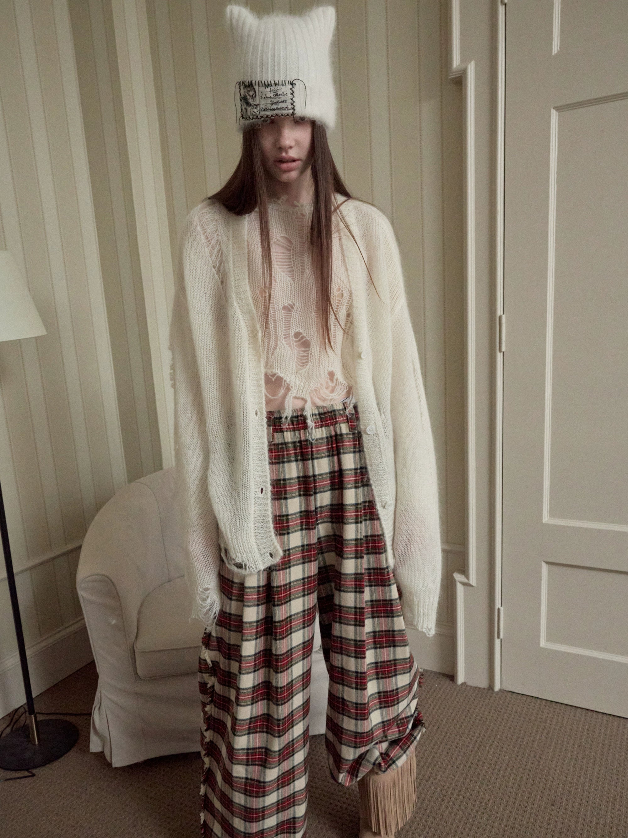 Mohair Star Cutout Slouchy Knit Cardigan