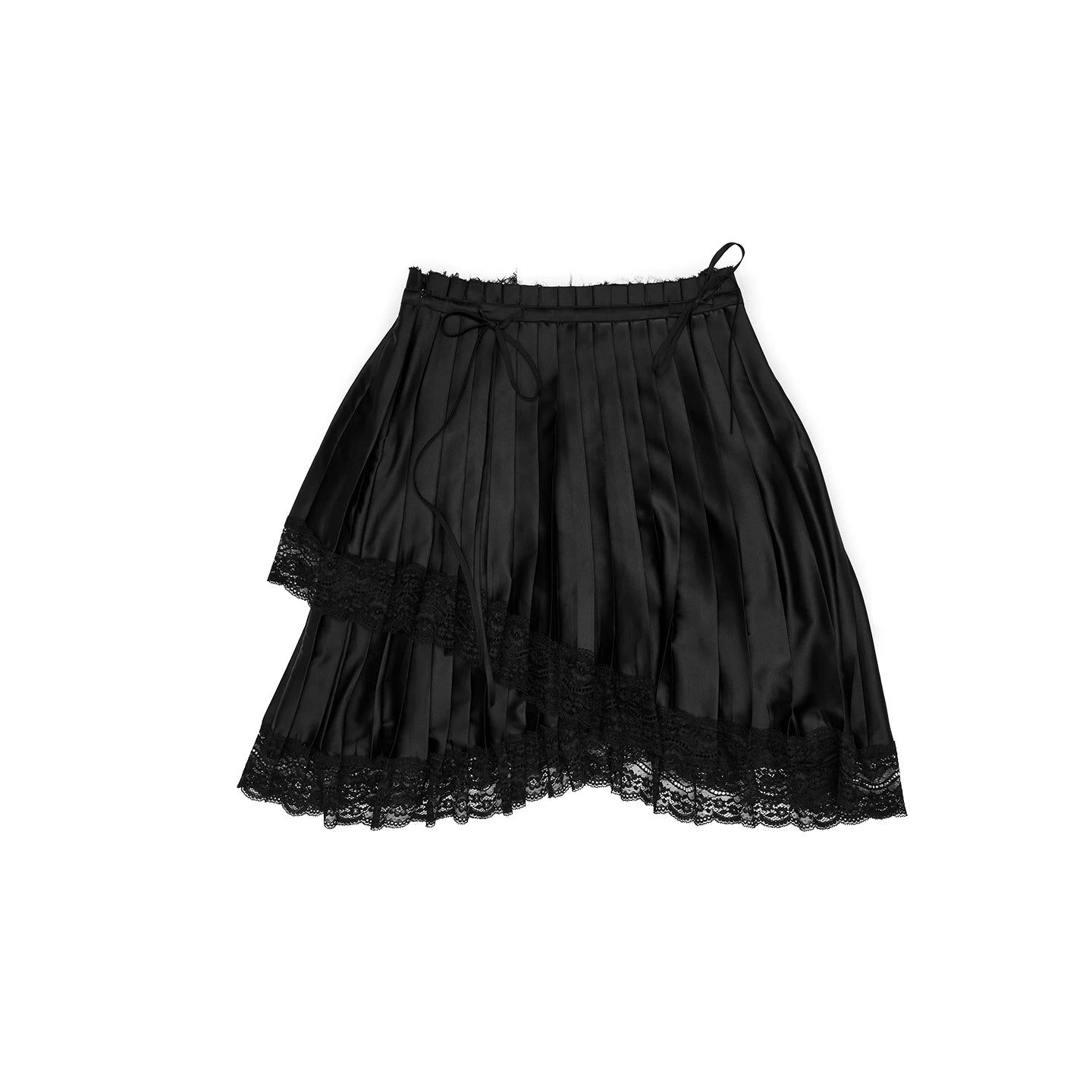 Asymmetric Pleated Satin Lace Midi Skirt