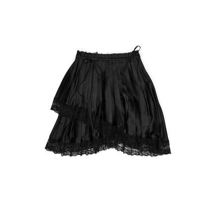 Asymmetric Pleated Satin Lace Midi Skirt