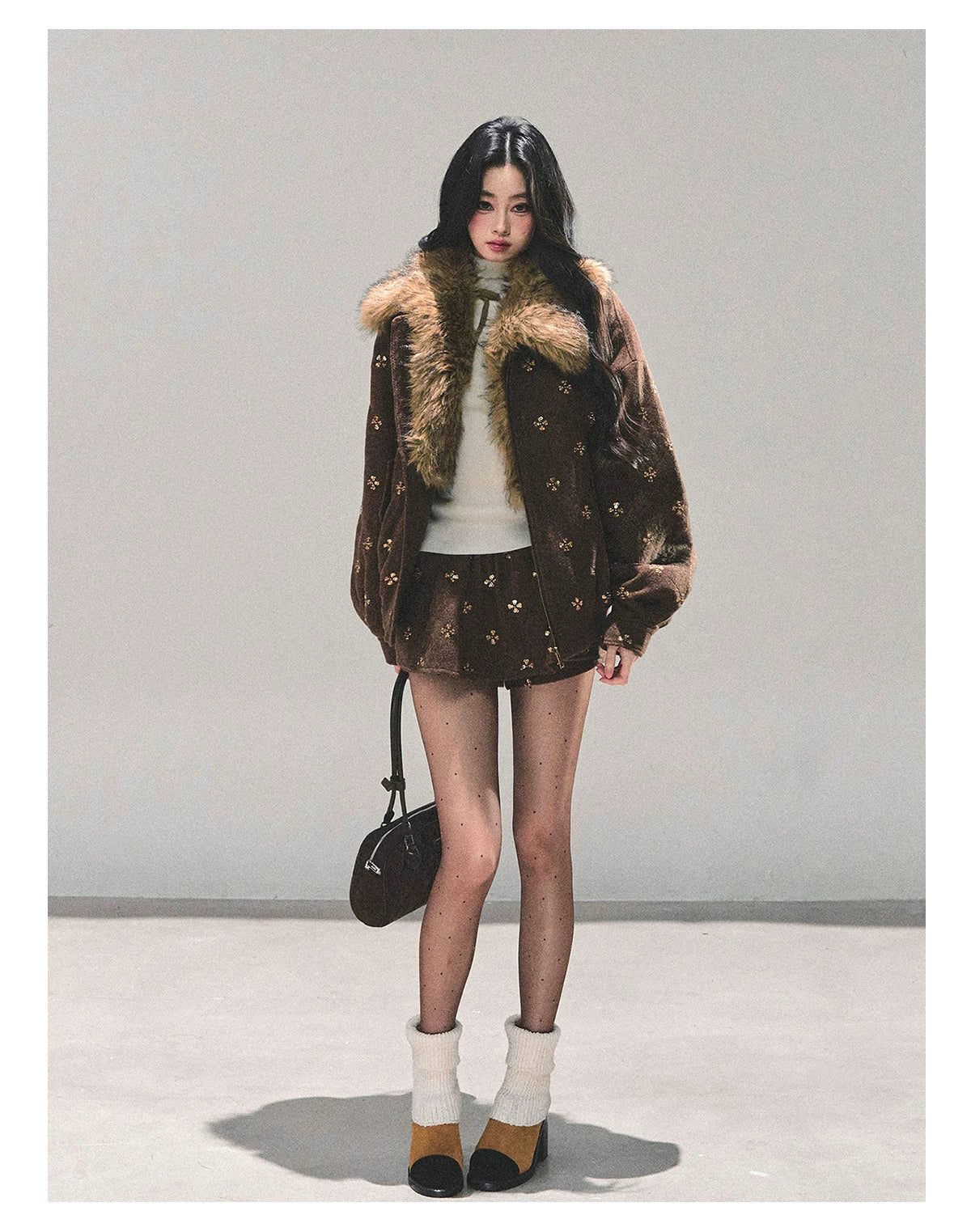 Snowfall Whisper Wool Jacket &amp; Mini Skirt Set